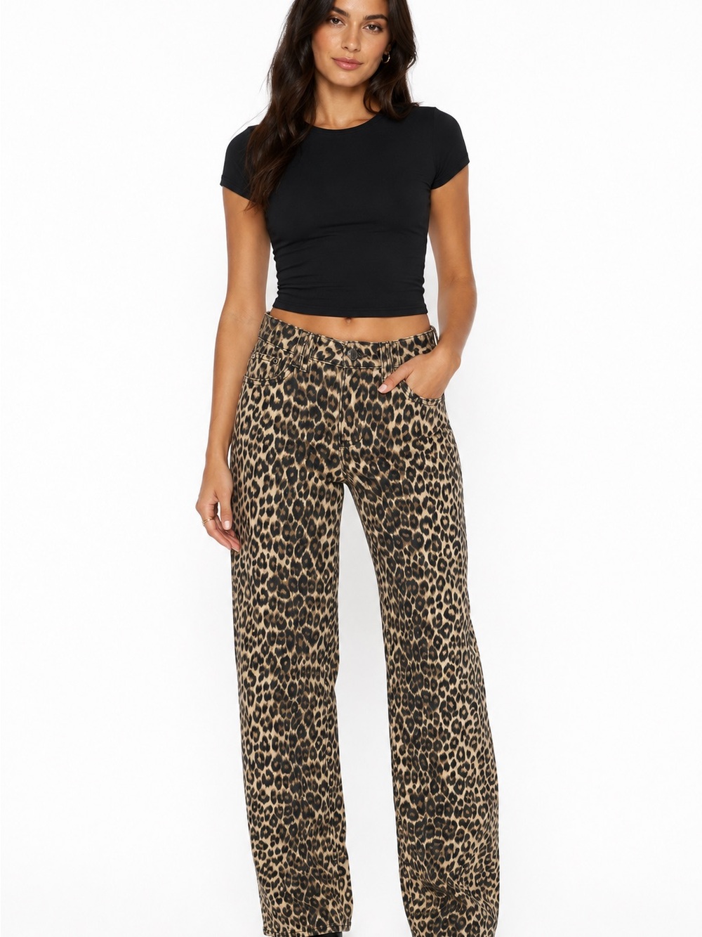 Zoe by Zoe + Phoebe Leopard Print Mid-Rise Wide Leg Jeans – Size 0